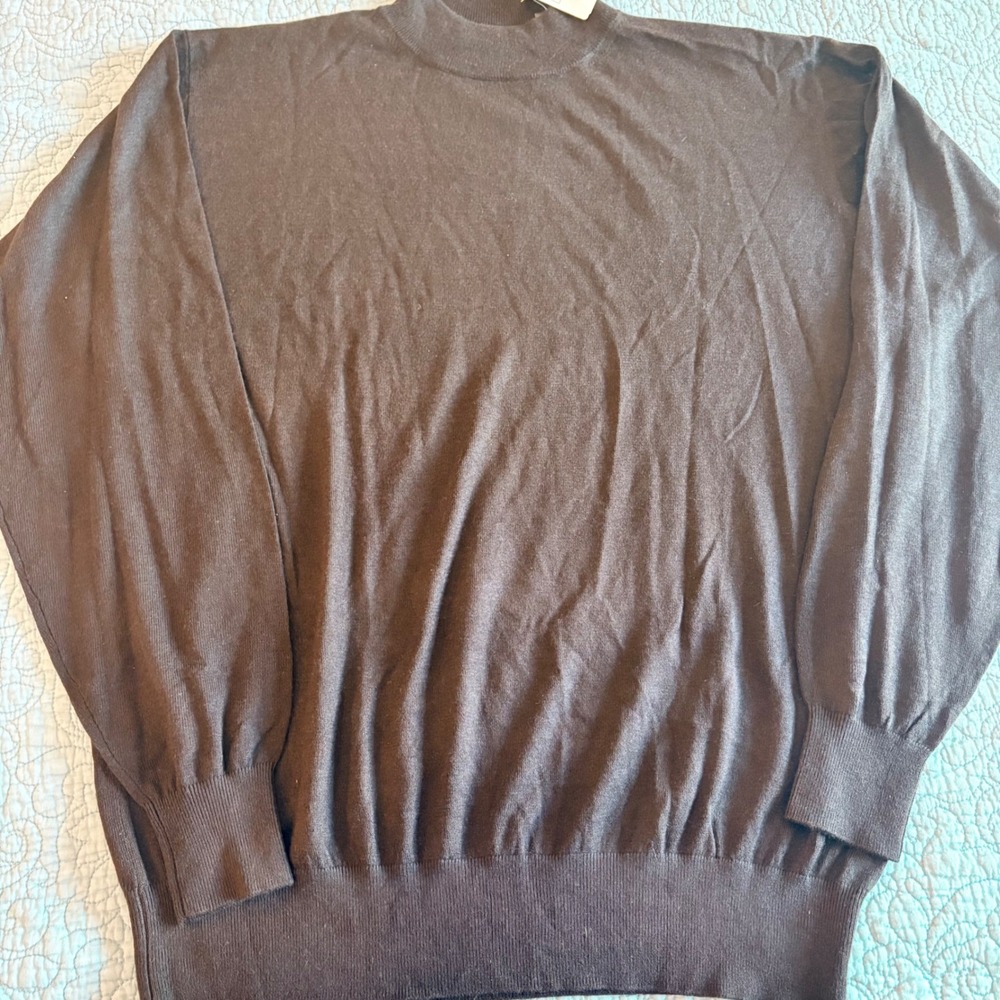 Neiman Marcus Silk Cashmere Mock Neck Sweater Brown XL Exclusive Luxury Knit